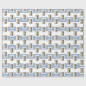 Papier Cadeau Bleu & Blanc Rayure Bébé Ange  (Plat)