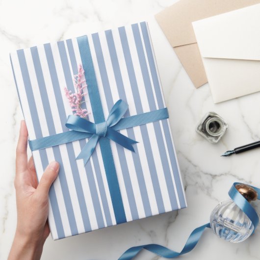 Papier Cadeau Bleu & Blanc Rayure Carré (Cadeaux)