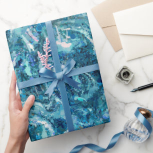 Papier Cadeau Bleu Blanc Turquoise Mer vague Splash Abstraction