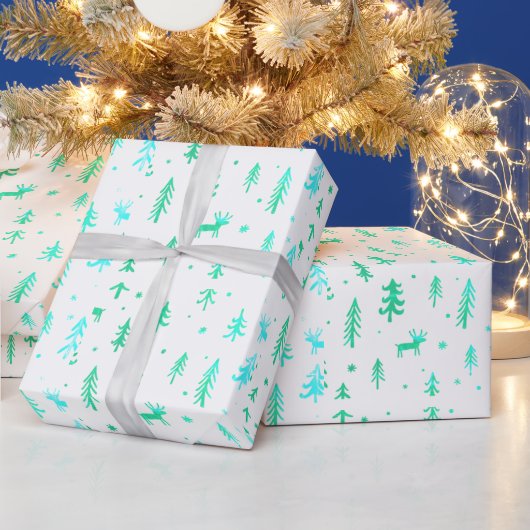 Papier Cadeau Bleu blanc Vert Illustration Motif de Noël (Vacances)