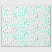 Papier Cadeau Bleu blanc Vert Illustration Motif de Noël (Plat)