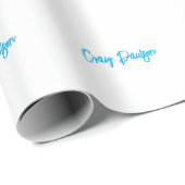 Papier Cadeau Bleu Blanc Votre Nom Calligraphie Unique Minimalis (Coin rond)