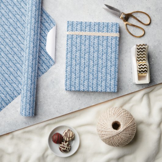 Papier Cadeau Bleu blanc zigzag rayures d'été Art (Artisanat)
