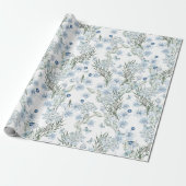 Papier Cadeau Bleu Blancs Aquarelle Motif Floral (Déroulé)