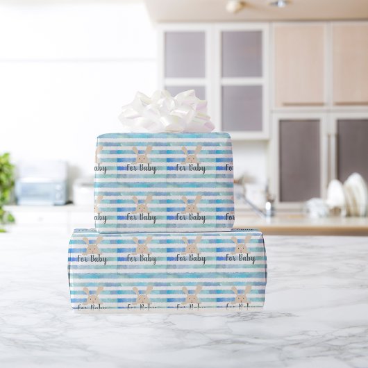 Papier Cadeau Bleu Bleu Aquarelle Lapin Pour Bébé