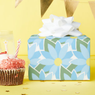 Papier Cadeau Bleu Bleu Blancs Fleur Art