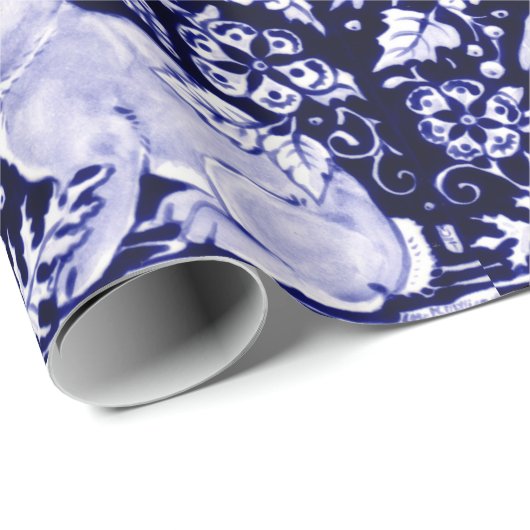 Papier Cadeau Bleu Bleu Lapin Lapin Oiseaux de lapin Dedham Pâqu (Coin rond)