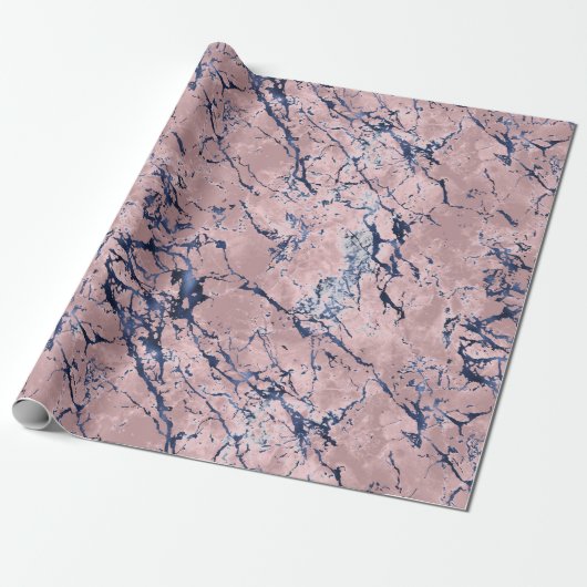 Papier Cadeau Bleu bleu marine rose (Déroulé)
