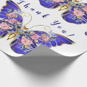Papier Cadeau Bleu bleu rose or papillon Merci Floral (Coin)
