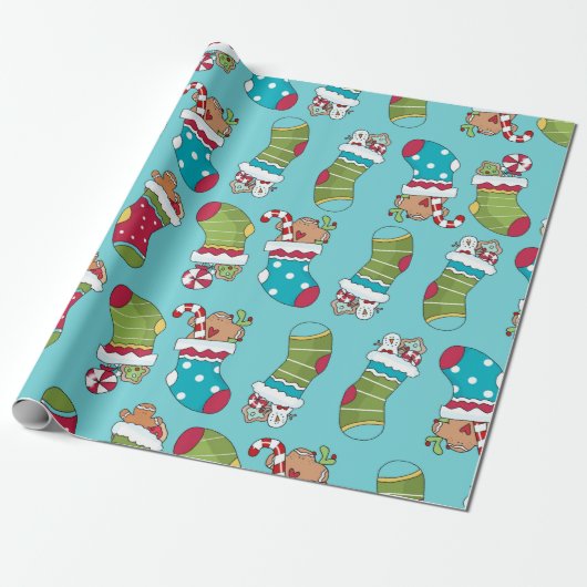 Papier Cadeau Bleu bleu rouge vert Noël Motif de réserve (Déroulé)