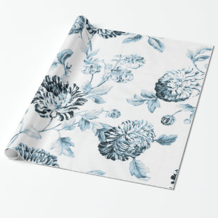 Papier Cadeau Bleu bleu Vintage Toile florale