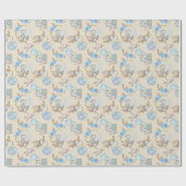 Papier Cadeau Bleu Boho Bear Lapin Lune (Plat)
