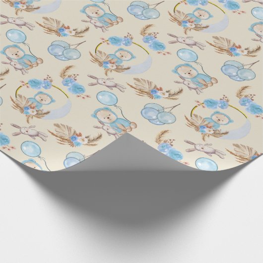 Papier Cadeau Bleu Boho Bear Lapin Lune (Coin)