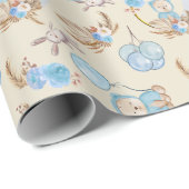 Papier Cadeau Bleu Boho Bear Lapin Lune (Coin rond)