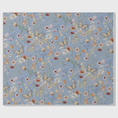 Papier Cadeau Bleu Boho Fleur Sauvage (Plat)