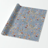 Papier Cadeau Bleu Boho Fleur Sauvage (Déroulé)