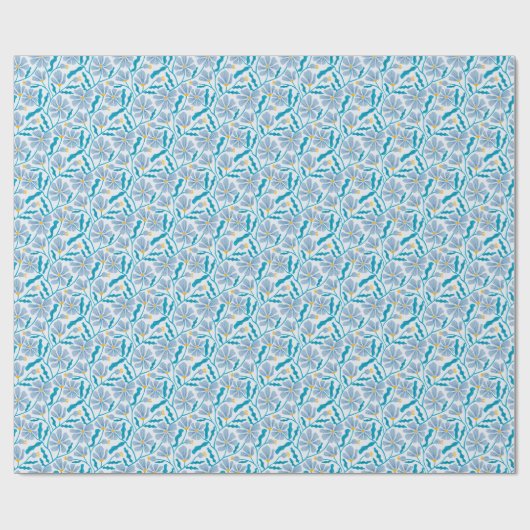 Papier Cadeau Bleu Boho Moyenne Siècle Moderne Flore Modèle (Plat)