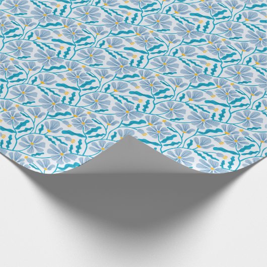 Papier Cadeau Bleu Boho Moyenne Siècle Moderne Flore Modèle (Coin)