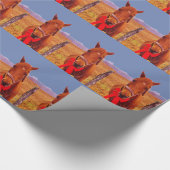 Papier Cadeau Bleu : Cheval de Noël avec arc rouge & bas (Coin)