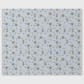 Papier Cadeau Bleu Chic Couronne Royale Dorée Reine Abeille (Plat)