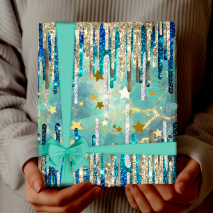 Papier Cadeau Bleu chic, turquoise et or