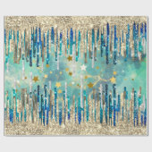 Papier Cadeau Bleu chic, turquoise et or (Plat)
