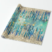 Papier Cadeau Bleu chic, turquoise et or (Déroulé)