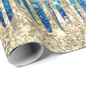 Papier Cadeau Bleu chic, turquoise et or (Coin rond)