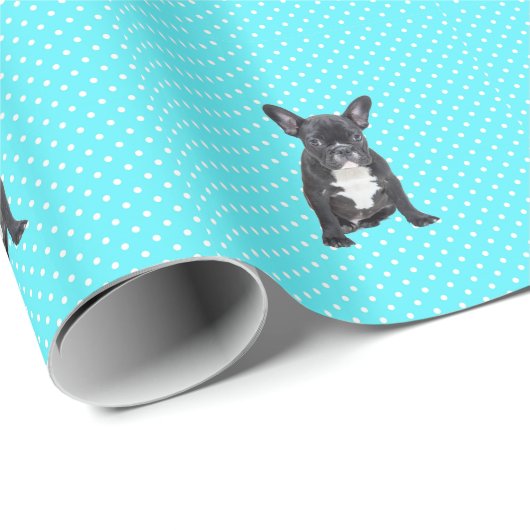 Papier Cadeau Bleu Chien à Chien à Chien Bleu Pois mignon (Coin rond)