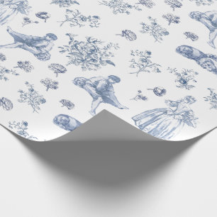 Papier Cadeau Bleu Chinoiserie Toile Floral Pastoral Français