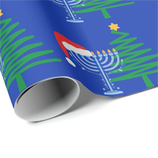 Papier Cadeau Bleu Chrismukkah Envelopper papier rouleau (Coin rond)