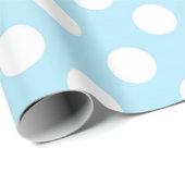 Papier Cadeau Bleu clair bébé et pois blancs (Coin rond)