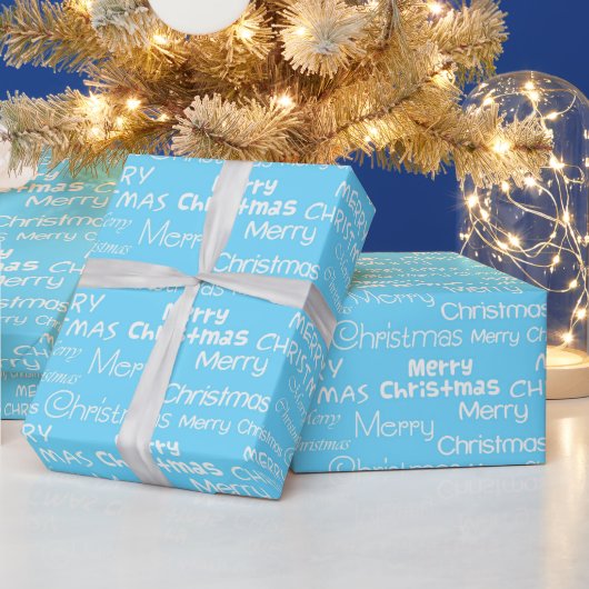 Papier Cadeau Bleu Clair & Blanc Joyeux Noël Festif (Vacances)