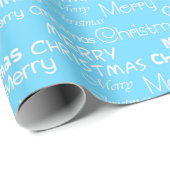 Papier Cadeau Bleu Clair & Blanc Joyeux Noël Festif (Coin rond)