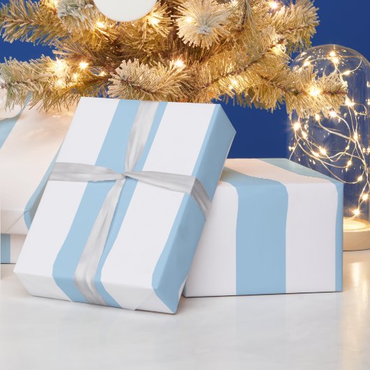 Papier Cadeau Bleu Clair Blanc Motif à Rayures Extra Large (Vacances)