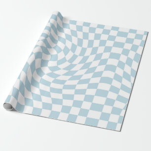 Papier Cadeau Bleu clair blanc rétro Chèques déformés À damiers