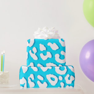 Papier Cadeau Bleu clair Empreinte de léopard blanc