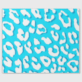 Papier Cadeau Bleu clair Empreinte de léopard blanc (Plat)