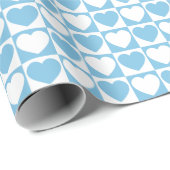 Papier Cadeau Bleu clair et blanc À damiers Motif aux coeurs (Coin rond)