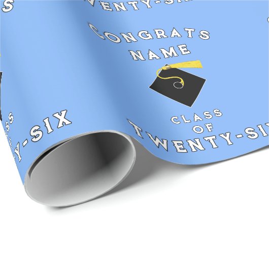 Papier Cadeau Bleu clair Graduation 2025 Cadeau (Coin rond)