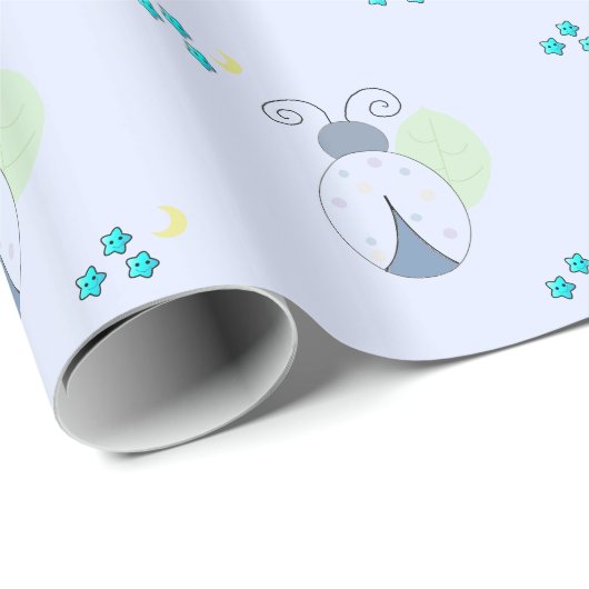 Papier Cadeau Bleu clair Ladybugs (Coin rond)