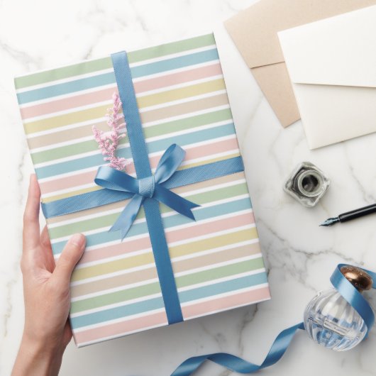 Papier Cadeau Bleu clair Vert Doux Bleu Motif rayures roses (Cadeaux)