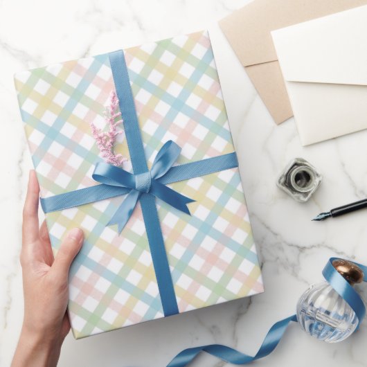 Papier Cadeau Bleu clair Vert Doux Clouet rose Plaid Motif (Cadeaux)