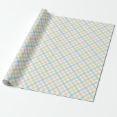 Papier Cadeau Bleu clair Vert Doux Clouet rose Plaid Motif (Déroulé)