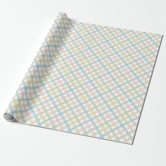 Papier Cadeau Bleu clair Vert Doux Clouet rose Plaid Motif (Déroulé)