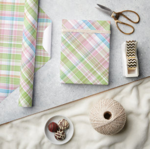 Papier Cadeau Bleu clair Vert Doux Rose Plaid Art Motif