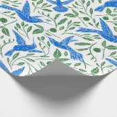 Papier Cadeau Bleu colibris vert feuille motif (Coin)