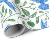 Papier Cadeau Bleu colibris vert feuille motif (Coin rond)