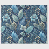 Papier Cadeau Bleu complexe et vert botanique - bleu foncé étoil (Plat)