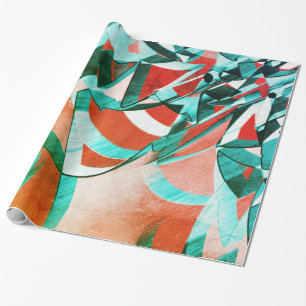 Papier Cadeau Bleu cyan rayures sur corail rustique arrière - pl